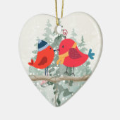 Weihnachtsbird Couple - Keramik Herzdekoration Keramik Ornament (Links)