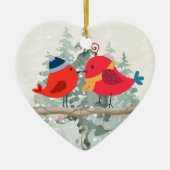 Weihnachtsbird Couple - Keramik Herzdekoration Ornament (Vorne)