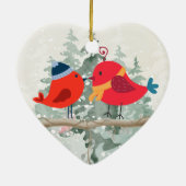 Weihnachtsbird Couple - Keramik Herzdekoration Ornament (Hinten)