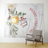 Weihnachtsbird in schneebedeckten Wäldern frohe We Wandteppich (Beispiel (Horizontal))