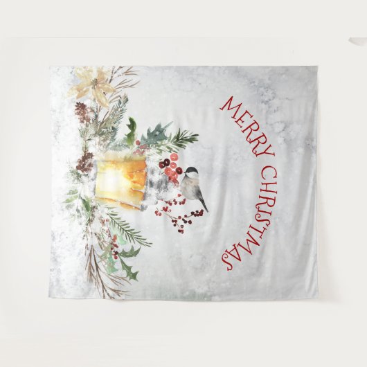 Weihnachtsbird in schneebedeckten Wäldern frohe We Wandteppich (Vorderseite (Horizontal))