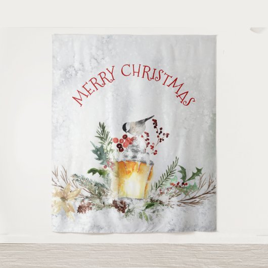 Weihnachtsbird in schneebedeckten Wäldern frohe We Wandteppich (Vorderseite)