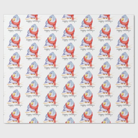Weihnachtsbird mit Scarf Geschenkpapier (Flach)