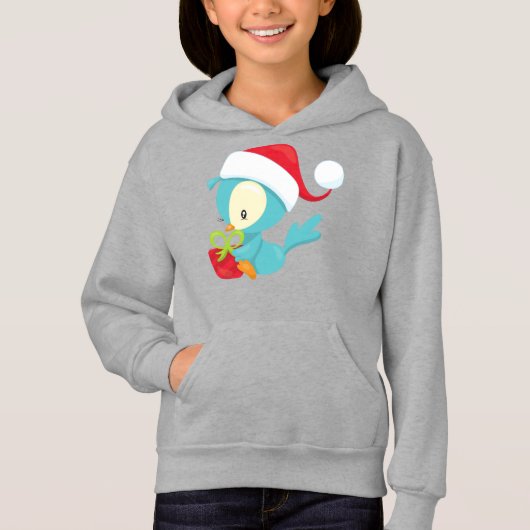 Weihnachtsbird, Niedlicher Vogel, Weihnachtsmannmü Hoodie (Vorderseite)