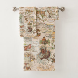 Weihnachtsbird und Blume Ephemera Badhandtuch Set