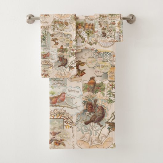 Weihnachtsbird und Blume Ephemera Badhandtuch Set (Insitu)