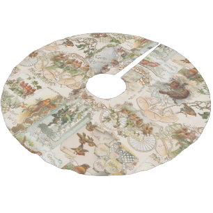 Weihnachtsbird und Blume Ephemera Polyester Weihnachtsbaumdecke