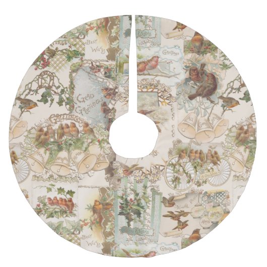 Weihnachtsbird und Blume Ephemera Polyester Weihnachtsbaumdecke (Vorderseite)