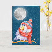 Weihnachtsbird und Mond mit Schneeflocken Karte (Gelbe Blume)