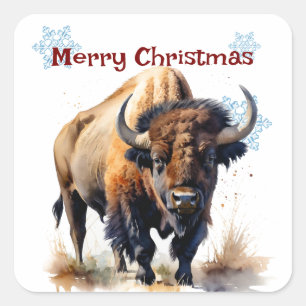 Weihnachtsbison Buffalo Tierwelt anpassen Quadratischer Aufkleber