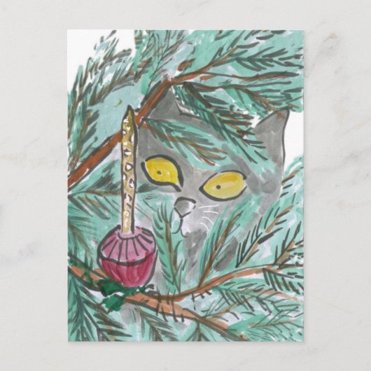 Weihnachtsblase Licht und Kitty Feiertagspostkarte (Vorderseite)