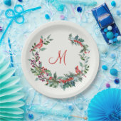 Weihnachtsblatt, Heilige, Kardinal-Vogel Monogramm Pappteller (Party)