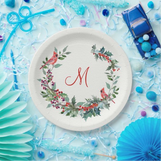 Weihnachtsblatt, Heilige, Kardinal-Vogel Monogramm Pappteller (Party)
