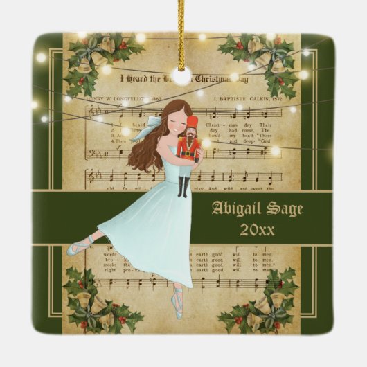 Weihnachtsblatt Music Nutcracker Ballet Keramikornament (Rückseite)