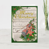 Weihnachtsblatt Musik Geige Feiertagskarte (Vorderseite)