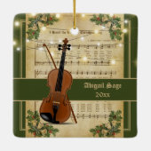 Weihnachtsblatt Musik Geige Keramikornament (Rückseite)