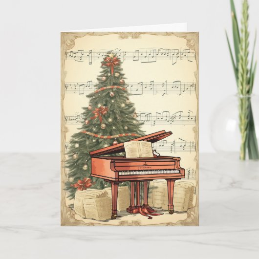 Weihnachtsblatt Musik Grand Piano Feiertagskarte (Vorderseite)