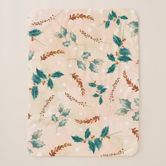 Weihnachtsblätter Boho Muster Sherpadecke (Vorderseite)