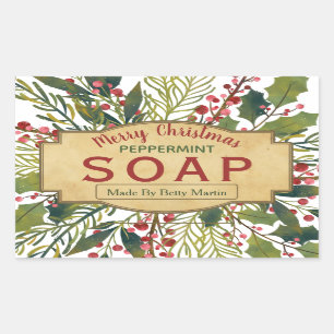 Weihnachtsblätter Mistletoe Holly Soap Labels Rechteckiger Aufkleber