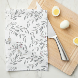 Weihnachtsblätter und Berries Geschirrtuch