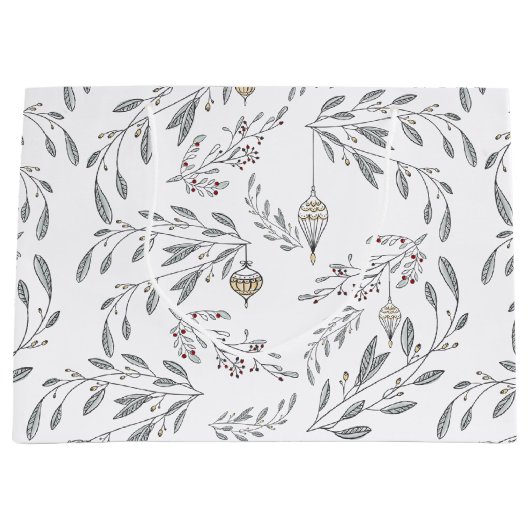 Weihnachtsblätter und Berries Große Geschenktüte (Vorderseite)