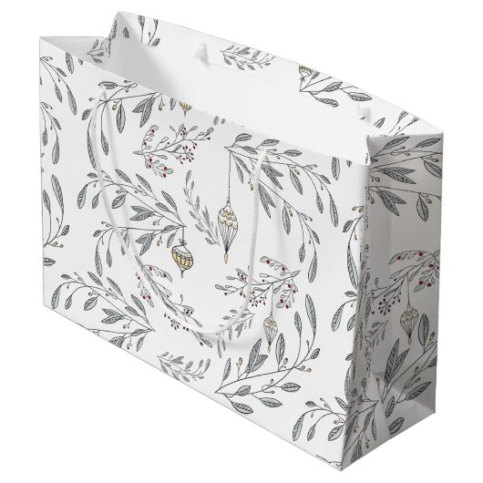 Weihnachtsblätter und Berries Große Geschenktüte (Rückseite Schrägansicht)