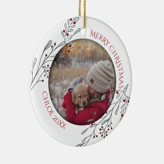 Weihnachtsblätter und Berries Keramik Ornament (Rechts)