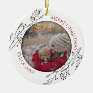 Weihnachtsblätter und Berries Keramik Ornament