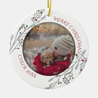 Weihnachtsblätter und Berries Keramik Ornament