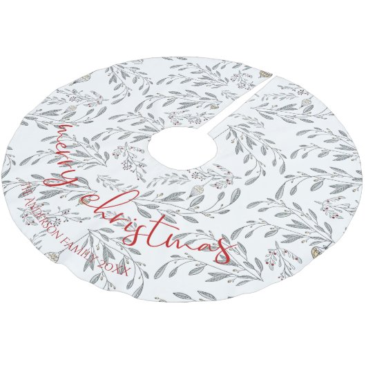 Weihnachtsblätter und Berries Polyester Weihnachtsbaumdecke (Schrägansicht)