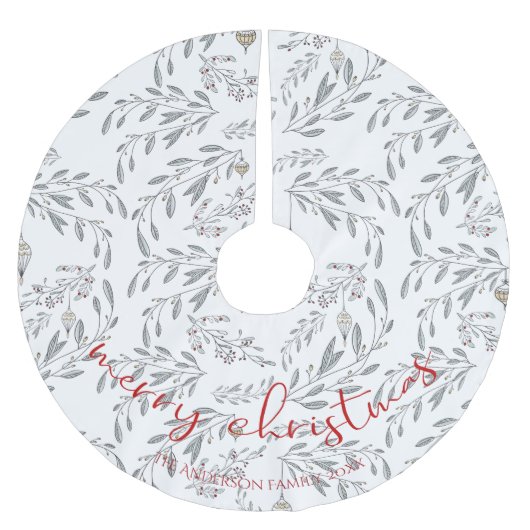 Weihnachtsblätter und Berries Polyester Weihnachtsbaumdecke (Vorderseite)