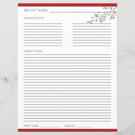 Weihnachtsblätter und Berries Rezept Card (Rückseite)