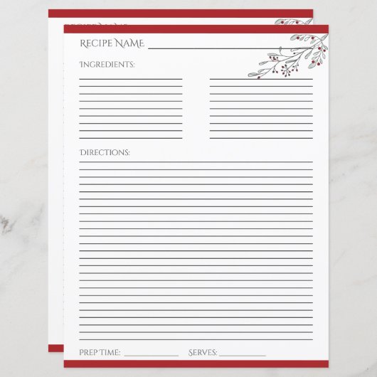 Weihnachtsblätter und Berries Rezept Card (Vorne/Hinten)