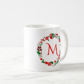 Weihnachtsblätter und Blume mit Monogramm Kaffeetasse (VorderseiteRechts)