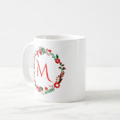 Weihnachtsblätter und Blume mit Monogramm Kaffeetasse (Vorderseite Links)