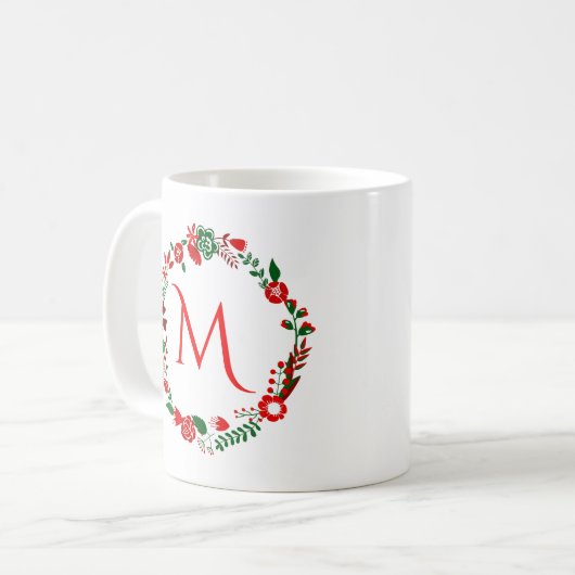 Weihnachtsblätter und Blume mit Monogramm Kaffeetasse (Vorderseite Links)