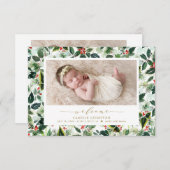 Weihnachtsblättermuster Foto Geburt Ankündigung (Vorne/Hinten)