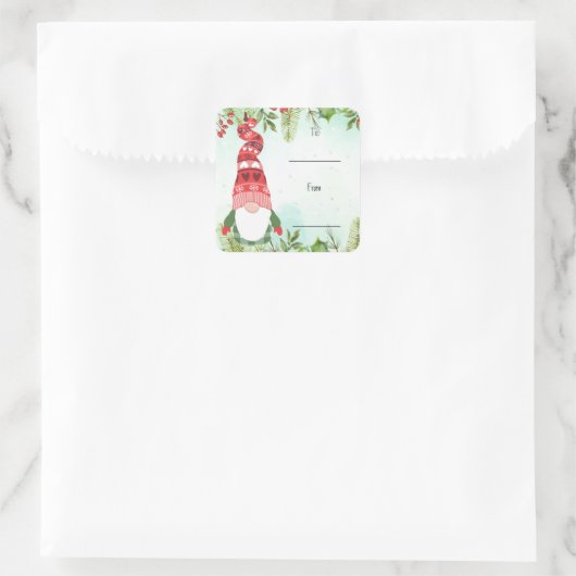Weihnachtsblättern Berries Gnome Quadratischer Aufkleber (Tasche)