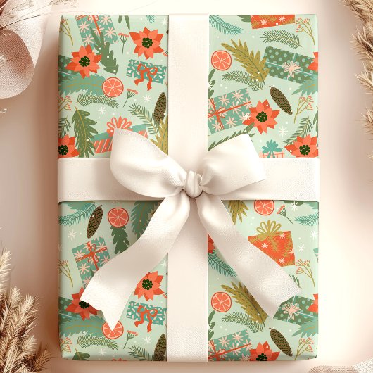 Weihnachtsblättern Poinsettia Mint Botanisch Geschenkpapier