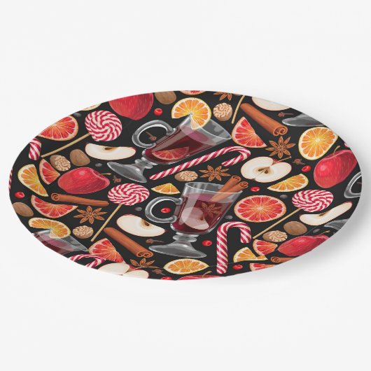 Weihnachtsblätterplatte Pappteller (Schrägansicht)