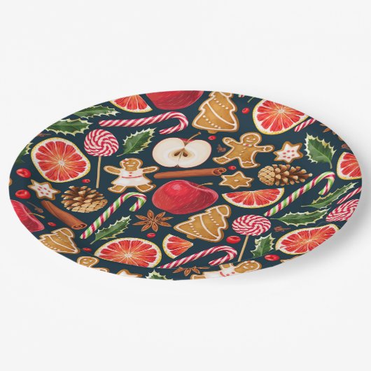 Weihnachtsblätterplatte Pappteller (Schrägansicht)