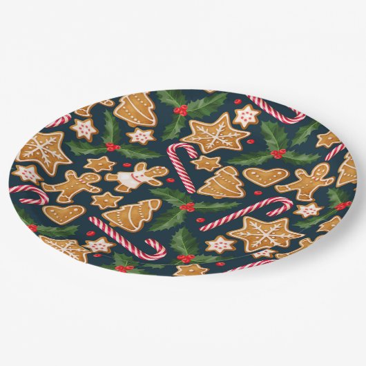 Weihnachtsblätterplatte Pappteller (Schrägansicht)