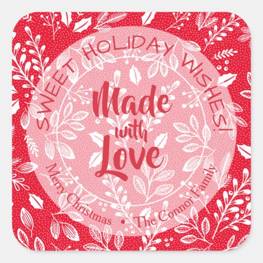 Weihnachtsblätterung gemacht mit Liebe Holiday Bak Quadratischer Aufkleber (Vorderseite)