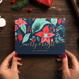 Weihnachtsblau Botanisch Floral Gold Folien Feiertagskarte