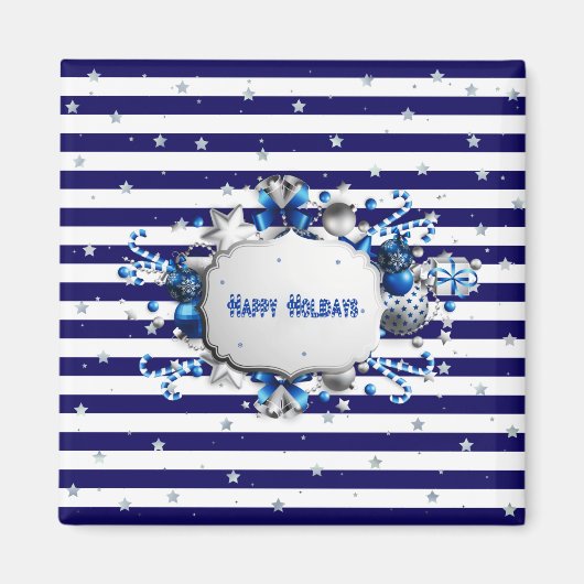 Weihnachtsblau gestreifter Magnet (Vorne)
