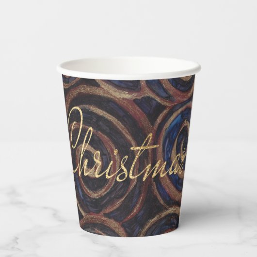 Weihnachtsblau und Gold Pappbecher (Rückseite)