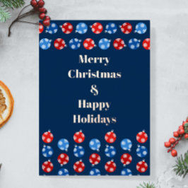 Weihnachtsblau und Rot mit Schneeflocken Folien Feiertagskarte