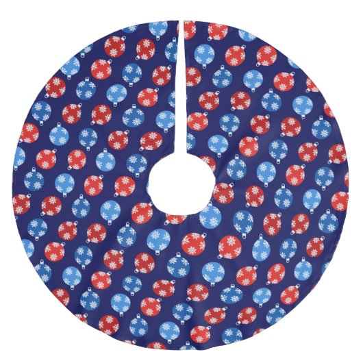 Weihnachtsblau und Rot mit Schneeflocken Polyester Weihnachtsbaumdecke (Vorderseite)