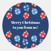 Weihnachtsblau und Rot mit Schneeflocken Runder Aufkleber (Vorderseite)