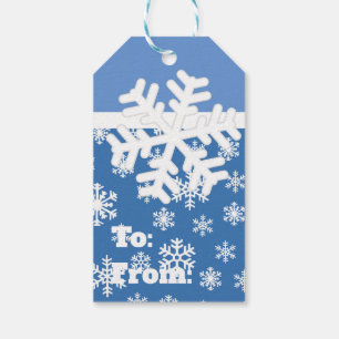 Weihnachtsblau und Weißschneeflocken  Geschenkanhänger